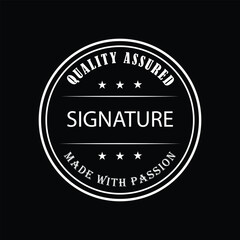 Fototapeta premium Vintage circular quality assured badge with stars on black background.