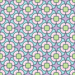 Little stars geometry line tiles seamless pattern. Blue purple cartoon outline lattice retro midcentury shapes wallpaper