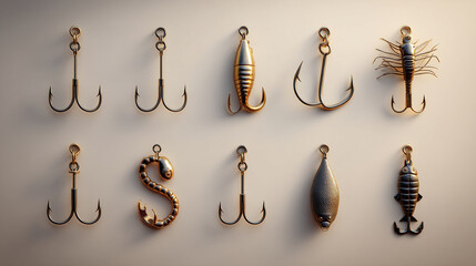 Assortment of Vintage Style Decorative Metal Fishing Hooks and Lures