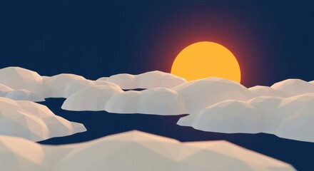 A serene digital illustration of a sunset above fluffy white clouds