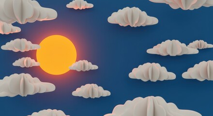 A serene digital illustration of a sunset with clouds