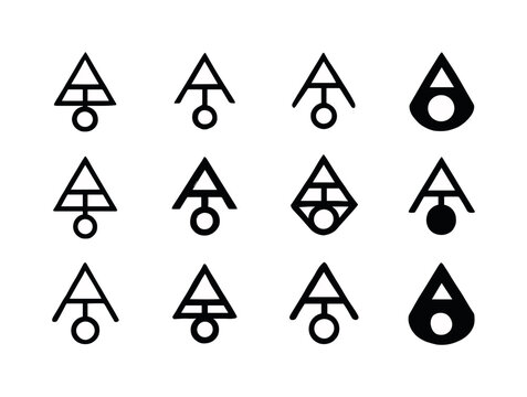 Emblematic Runes Icon Set. Runes and symbols. Icon set. Set Logo of runes and symbols: alchemical icon. harmonious logo variations of the same emblematic