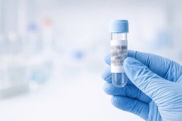 Gloved Hand Holding a Test Tube with Labelled Sample in a Laboratory Setting, Emphasizing Precision and Safety in Scientific Research.