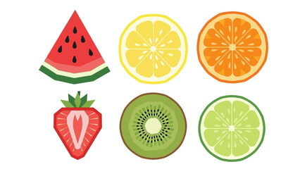 Fresh Fruit Slice Collection: Watermelon, Lemon, Orange, Strawberry, Kiwi, Lime