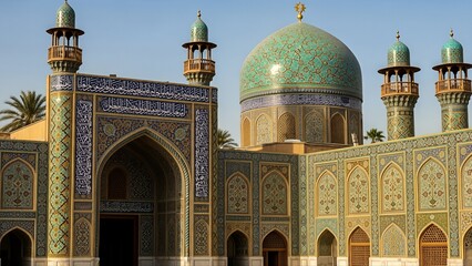 Ornate Mosque Architecture with Dome and Minarets.