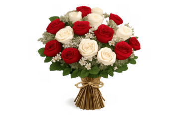 Red and white roses bouquet symbolizing love and celebration