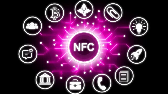 NFC concept with interconnected icons background. Successful business strategy idea concept with circuit icon. Business, modern technology, internet and networking concept.