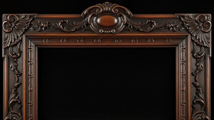Obraz premium Ornate Wooden Frame with Intricate Carvings and Dark Finish.
