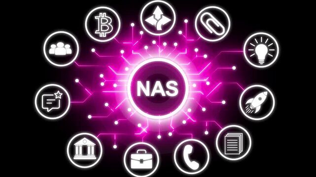 NAS concept with interconnected icons background. Successful business strategy idea concept with circuit icon. Business, modern technology, internet and networking concept.