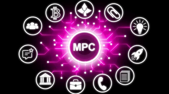 MPC concept with interconnected icons background. Successful business strategy idea concept with circuit icon. Business, modern technology, internet and networking concept.