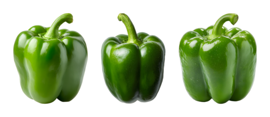Fresh green bell pepper PNG set with isolated on transparent background
