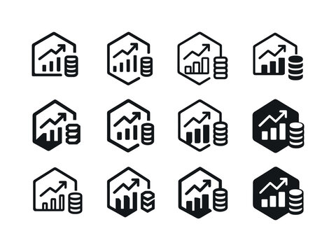 Supply Chain Icons. Retail supply chain efficiency and cost management. Icon set. Set Logo of retail supply chain efficiency and cost management: inventory