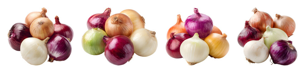 Fototapeta premium Assorted Onion Collection with Vibrant Colors and Detailed Texture PNG set with isolated on transparent background