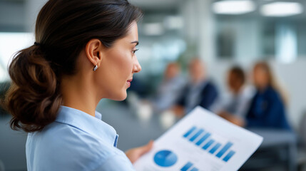 Faceless visionary executive leading high stakes board meeting with financial charts corporate setting  business presentation data projection strategic planning