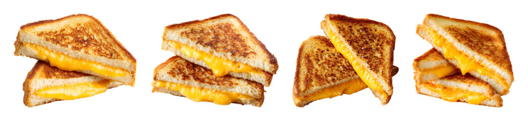 Delicious grilled cheese sandwich collection PNG set with isolated on transparent background