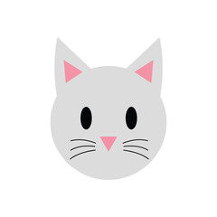 Cute Minimalist Grey Cat Face Illustration with Pink Ears