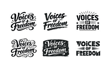 Fototapeta premium Creative Lettering Styles Grid. Voices of Freedom. Set lettering. harmonious lettering variations of the same emblematic concept, each with different artistic