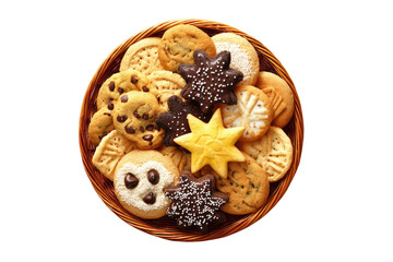 Assorted Christmas Cookies in Wicker Basket Isolated on Transparent Background