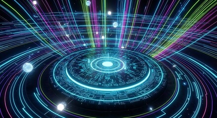 Futuristic Technology Hub - A Vibrant Display of Light and Innovation.