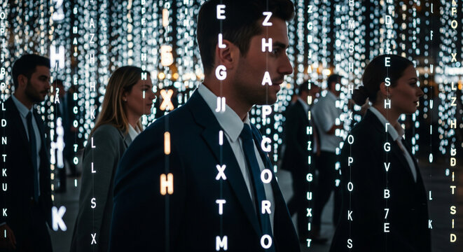 Digital Transformation Concept in a Modern City at Night