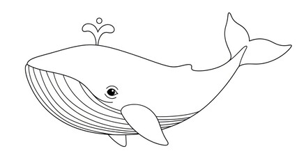 Fototapeta premium Cartoon whale illustration with water spout simple black and white design