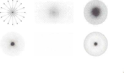Abstract Stipple Dot Gradient Shapes Set with Circular and Square Halftone Patterns on Light Background