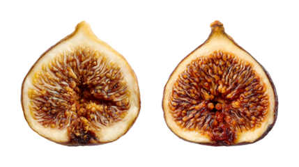 Fresh Fig Cut in Half Revealing Inner Texture PNG set with isolated on transparent background