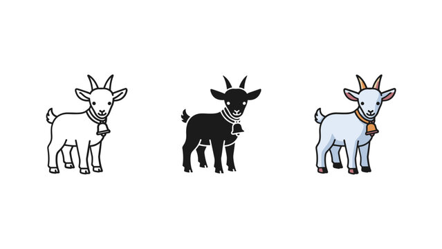 Vector Illustration of Three Goats with Distinct Colors and Outfits