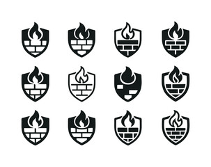 Obraz premium Cybersecurity Icon Set. Cybersecurity. Icon set. Set Logo of cybersecurity: firewall symbol. harmonious logo variations of the same emblematic concept, each
