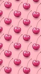 Vibrant cherries pattern on soft pink background, creating a sweet and playful design
