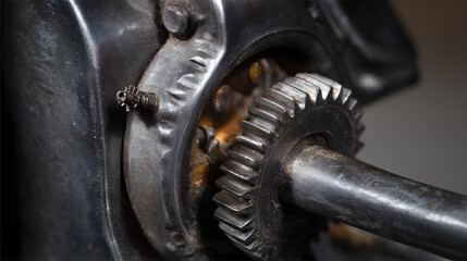 turned. Close-up of a vintage brass lock interior with a small gear being turned. real-estate listings, architecture portfolios, designed for interior renovation comparisons for interiors.