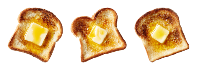 Delicious toasted bread with melting butter PNG set with isolated on transparent background