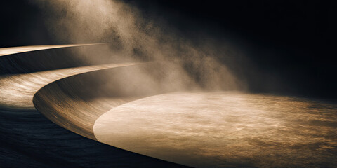 Abstract glowing light trails on a dark, textured surface