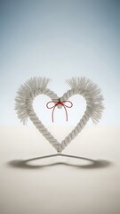 Beautiful white heart shape decoration with red ribbon on white background