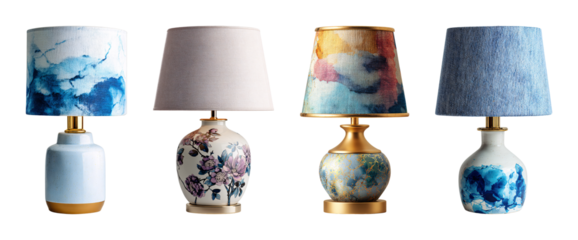 Elegant table lamp collection with artistic shades PNG set with isolated on transparent background