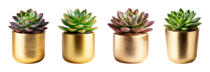 Luxurious succulent in gold pot PNG set with isolated on transparent background