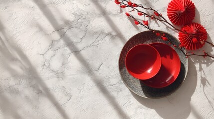 Chinese New Year red cups copy space