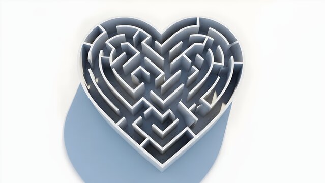 Complex Heart Maze: Illustrating the Difficult Journey and Intricate Challenges of Love and Relationships, a Symbol of Emotional Struggle and Pathfinding