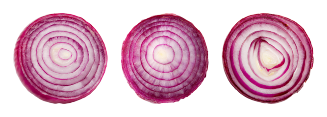 Fresh red onion slice PNG set with isolated on transparent background