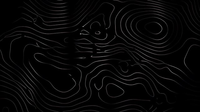 Abstract topographic lines on a black background. Visual representation of terrain and elevation, ideal for design and mapping applications