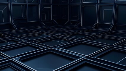 Dark Futuristic Room with Geometric Patterns.