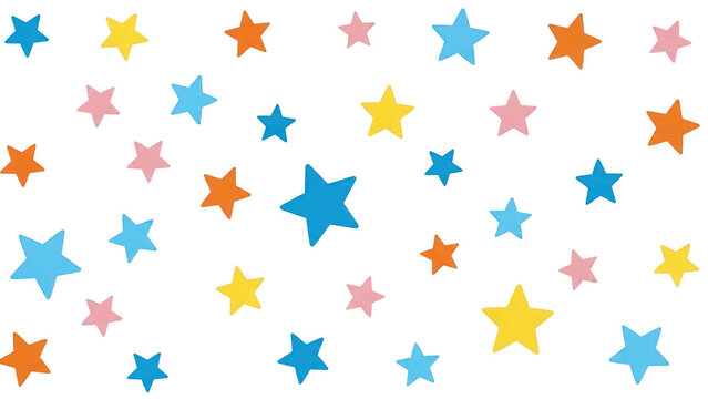 Pattern of colorful simple stars in blue yellow and pink, transparency for children party design
