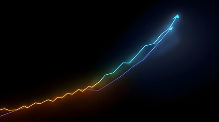 Glowing colorful graph showing upward trend on dark background with an arrow