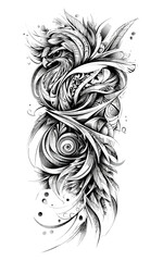 Fototapeta premium Tattoo flash style black and white vector eagle and hawk designs with Celtic knot ornaments, tribal patterns, linework and grunge ink splash elements, perfect for t-shirt print and tatto