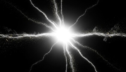 Powerful Electric Light Burst Radiating Intricate Lightning Streaks and Sparkling Gold Particles
