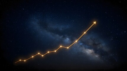 A glowing orange graph shows upward growth against a dark starry night sky