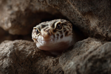 Naklejka premium Rare leopard gecko exploring a textured habitat.