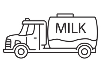 Milk truck. Milk farm delivery.  Milk tanker truck. Dairy delivery service. Outline vector illustration. Isolated on white background.