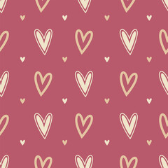 Seamless pattern with hand drawn hearts. Valentines day vector illustration