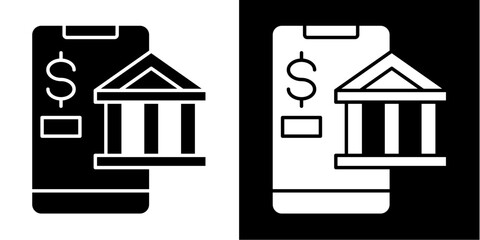 Online Bank Icon Set White Glyph Style Collection